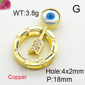 Shell & Zirconia,Brass Pendants,Round,Arrow,Devil's Eye,Plating Gold,18mm,Hole:4x2mm,about 3.8g/pc,5 pcs/package,XFPC03250ablb-G030