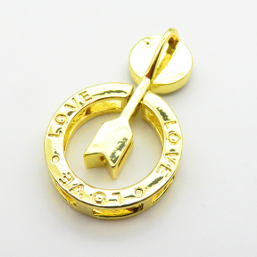 Shell & Zirconia,Brass Pendants,Round,Arrow,Devil's Eye,Plating Gold,18mm,Hole:4x2mm,about 3.8g/pc,5 pcs/package,XFPC03250ablb-G030