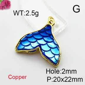 Resin,Brass Pendants,Mermaid Tail,Plating Gold,Mixed Color,20x22mm,Hole:2mm,about 2.5g/pc,5 pcs/package,XFPC03253avja-G030