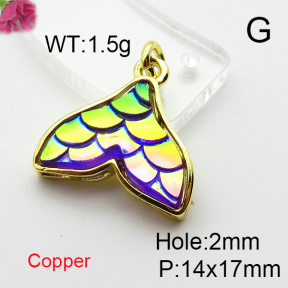 Resin,Brass Pendants,Mermaid Tail,Plating Gold,Mixed Color,14x17mm,Hole:2mm,about 1.5g/pc,5 pcs/package,XFPC03256avja-G030