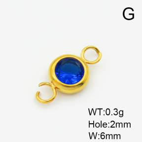 304 Stainless Steel Zircon Links Connectors,Flat Round,Vacuum Plating Gold,Royal Blue,6mm,Hole:2mm,about 0.3g/pc,5 pcs/package,XFL01992aahl-906