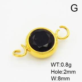 304 Stainless Steel Zircon Links Connectors,Flat Round,Vacuum Plating Gold,Black,8mm,Hole:2mm,about 0.8g/pc,5 pcs/package,XFL02020aaho-906