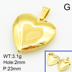 304 Stainless Steel Locket Pendants,Flat Heart,Vacuum Plating Gold,23mm,Hole:2mm,about 3.1g/pc,5 pcs/package,XFPC03286aajl-906