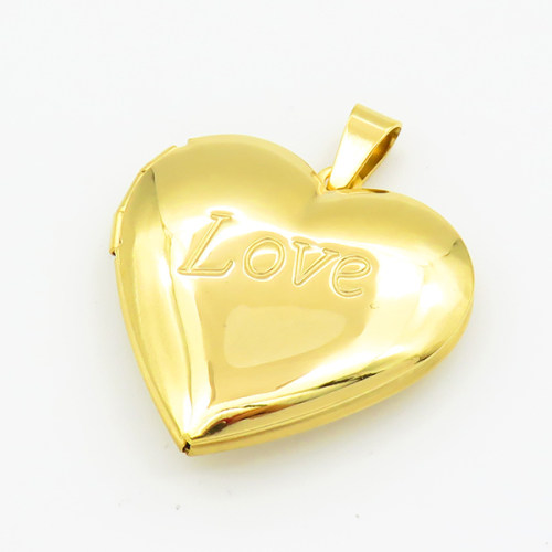 304 Stainless Steel Locket Pendants,Flat Heart,With Word Love,Vacuum Plating Gold,28mm,Hole:2mm,about 4.5g/pc,5 pcs/package,XFPC03289aajo-906
