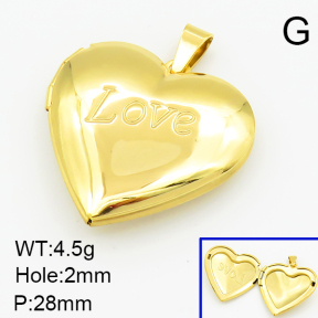 304 Stainless Steel Locket Pendants,Flat Heart,With Word Love,Vacuum Plating Gold,28mm,Hole:2mm,about 4.5g/pc,5 pcs/package,XFPC03289aajo-906