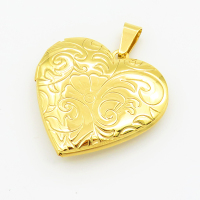 304 Stainless Steel Locket Pendants,Flat Heart,Flower,Vacuum Plating Gold,28mm,Hole:2mm,about 4.6g/pc,5 pcs/package,XFPC03295aajo-906