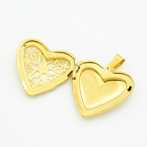 304 Stainless Steel Locket Pendants,Flat Heart,Hollow,Vacuum Plating Gold,25mm,Hole:2mm,about 3.2g/pc,5 pcs/package,XFPC03304aajo-906