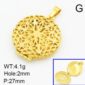 304 Stainless Steel Locket Pendants,Flat Round,Hollow,Vacuum Plating Gold,27mm,Hole:2mm,about 4.1g/pc,5 pcs/package,XFPC03307aajo-906