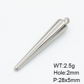 304 Stainless Steel Pendants,Long Cone,True Color,28x5mm,Hole:2mm,about 2.5g/pc,5 pcs/package,XFPC03312vaia-906