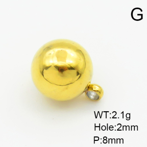304 Stainless Steel Pendants,Round,Vacuum Plating Gold,8mm,Hole:2mm,about 2.1g/pc,5 pcs/package,XFPC03314aavl-906