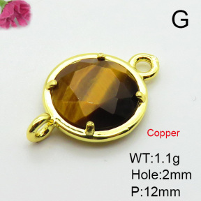 Gemstone,Brass Links Connectors,Oblate,Plating Gold,Mixed Color,12mm,Hole:2mm,about 1.1g/pc,5 pcs/package,XFL02076baka-G030
