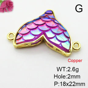 Resin,Brass Links Connectors,Mermaid Tail,Plating Gold,Mixed Color,18x22mm,Hole:2mm,about 2.6g/pc,5 pcs/package,XFL02100avja-G030