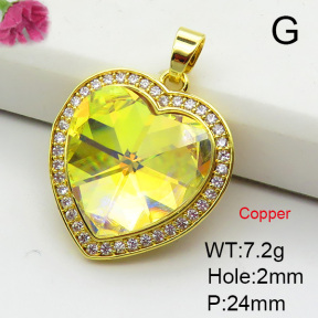 Imitation Crystal Glass & Zirconia,Brass Pendants,Heart,Plating Gold,Mixed Color,24mm,Hole:2mm,about 7.2g/pc,5 pcs/package,XFPC03402vbmb-G030