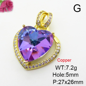 Imitation Crystal Glass & Zirconia,Brass Pendants,Heart,Plating Gold,Mixed Color,27x26mm,Hole:5mm,about 7.2g/pc,5 pcs/package,XFPC03416vbmb-G030