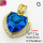 Imitation Crystal Glass & Zirconia,Brass Pendants,Heart,Plating Gold,Blue,27x26mm,Hole:5mm,about 7.2g/pc,5 pcs/package,XFPC03422vbmb-G030