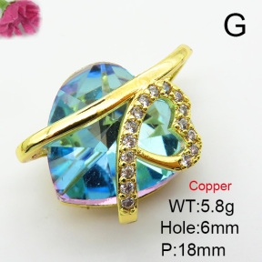 Imitation Crystal Glass & Zirconia,Brass Pendants,Heart,Plating Gold,Mixed Color,18mm,Hole:6mm,about 5.8g/pc,5 pcs/package,XFPC03423vbmb-G030