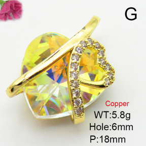 Imitation Crystal Glass & Zirconia,Brass Pendants,Heart,Plating Gold,Mixed Color,18mm,Hole:6mm,about 5.8g/pc,5 pcs/package,XFPC03423vbmb-G030