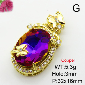 Imitation Crystal Glass & Zirconia,Brass Pendants,Oval,Butterfly,Plating Gold,Mixed Color,32x16mm,Hole:3mm,about 5.3g/pc,5 pcs/package,XFPC03430vbmb-G030