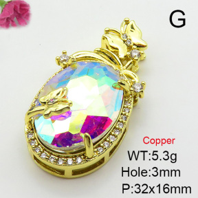 Imitation Crystal Glass & Zirconia,Brass Pendants,Oval,Butterfly,Plating Gold,Mixed Color,32x16mm,Hole:3mm,about 5.3g/pc,5 pcs/package,XFPC03430vbmb-G030