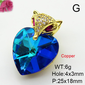 Imitation Crystal Glass & Zirconia,Brass Pendants,Heart,Fox,Plating Gold,Mixed Color,25x18mm,Hole:4x3mm,about 6g/pc,5 pcs/package,XFPC03437vbmb-G030