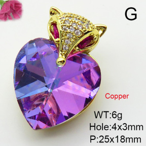 Imitation Crystal Glass & Zirconia,Brass Pendants,Heart,Fox,Plating Gold,Mixed Color,25x18mm,Hole:4x3mm,about 6g/pc,5 pcs/package,XFPC03437vbmb-G030