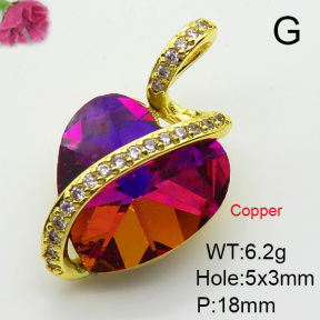 Imitation Crystal Glass & Zirconia,Brass Pendants,Heart,Plating Gold,Mixed Color,18mm,Hole:5x3mm,about 6.2g/pc,5 pcs/package,XFPC03444vbmb-G030