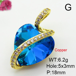 Imitation Crystal Glass & Zirconia,Brass Pendants,Heart,Plating Gold,Mixed Color,18mm,Hole:5x3mm,about 6.2g/pc,5 pcs/package,XFPC03444vbmb-G030