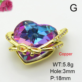 Imitation Crystal Glass & Zirconia,Brass Pendants,Heart,Plating Gold,Mixed Color,18mm,Hole:3mm,about 5.8g/pc,5 pcs/package,XFPC03458vbmb-G030