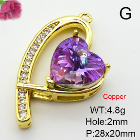 Imitation Crystal Glass & Zirconia,Brass Pendants,Heart,Plating Gold,Mixed Color,28x20mm,Hole:2mm,about 4.8g/pc,5 pcs/package,XFPC03465vbmb-G030