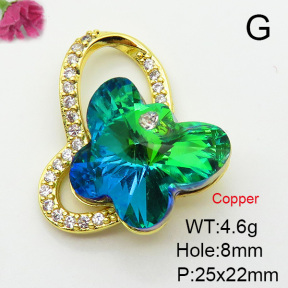 Imitation Crystal Glass & Zirconia,Brass Pendants,Butterfly,Plating Gold,Mixed Color,25x22mm,Hole:8mm,about 4.6g/pc,5 pcs/package,XFPC03472vbmb-G030