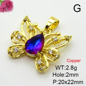 Imitation Crystal Glass & Zirconia,Brass Pendants,Butterfly,Plating Gold,Mixed Color,20x22mm,Hole:2mm,about 2.8g/pc,5 pcs/package,XFPC03495vbmb-G030