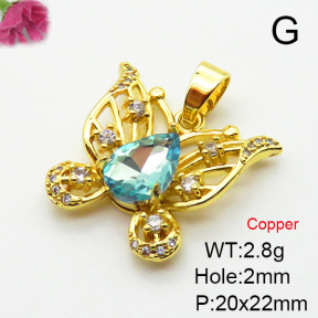 Imitation Crystal Glass & Zirconia,Brass Pendants,Butterfly,Plating Gold,Mixed Color,20x22mm,Hole:2mm,about 2.8g/pc,5 pcs/package,XFPC03503vbmb-G030