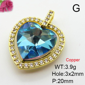 Imitation Crystal Glass & Zirconia,Brass Pendants,Heart,Plating Gold,Mixed Color,20mm,Hole:3x2mm,about 3.9g/pc,5 pcs/package,XFPC03511vbmb-G030