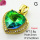 Imitation Crystal Glass & Zirconia,Brass Pendants,Heart,Plating Gold,Yellow Green,21x20mm,Hole:3mm,about 3.8g/pc,5 pcs/package,XFPC03521vbmb-G030