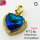 Imitation Crystal Glass & Zirconia,Brass Pendants,Heart,Plating Gold,Navy Blue,21x20mm,Hole:3mm,about 3.8g/pc,5 pcs/package,XFPC03524vbmb-G030