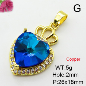 Imitation Crystal Glass & Zirconia,Brass Pendants,Heart,Plating Gold,Mixed Color,26x18mm,Hole:2mm,about 5g/pc,5 pcs/package,XFPC03525vbmb-G030