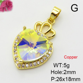 Imitation Crystal Glass & Zirconia,Brass Pendants,Heart,Plating Gold,Mixed Color,26x18mm,Hole:2mm,about 5g/pc,5 pcs/package,XFPC03525vbmb-G030