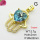 Imitation Crystal Glass & Zirconia,Brass Pendants,Palm,Heart,Plating Gold,Light Blue,26x22mm,Hole:2mm,about 3.7g/pc,5 pcs/package,XFPC03533vbmb-G030