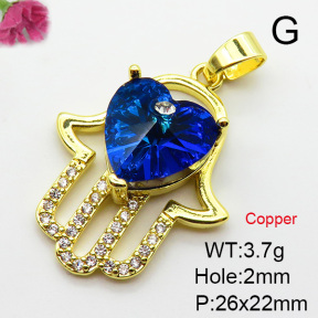 Imitation Crystal Glass & Zirconia,Brass Pendants,Palm,Heart,Plating Gold,Mixed Color,26x22mm,Hole:2mm,about 3.7g/pc,5 pcs/package,XFPC03532vbmb-G030