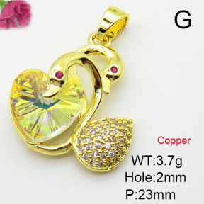 Imitation Crystal Glass & Zirconia,Brass Pendants,Swan,Heart,Plating Gold,Mixed Color,23mm,Hole:2mm,about 3.7g/pc,5 pcs/package,XFPC03539vbmb-G030