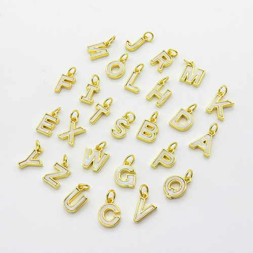Shell,Brass Pendants,26 Letters,Plating Gold,,Hole:2mm,about 0.6g/pc,5 pcs/package,XFPC03546vail-G030