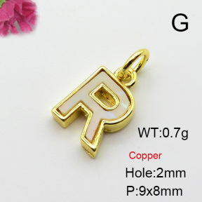 Shell,Brass Pendants,26 Letters,Plating Gold,,Hole:2mm,about 0.6g/pc,5 pcs/package,XFPC03546vail-G030
