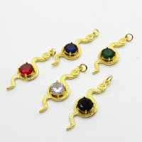 Cubic Zirconia,Brass Pendants,Snake,Plating Gold,Mixed Color,35x12mm,Hole:2mm,about 2.5g/pc,5 pcs/package,XFPC03653avja-L024