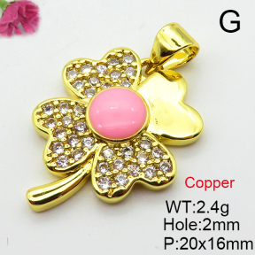 Cubic Zirconia & Enamel,Brass Pendants,Four-Leaf Clover,Plating Gold,Mixed Color,20x16mm,Hole:2mm,about 2.4g/pc,5 pcs/package,XFPC03744aajl-L024