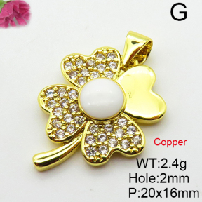 Cubic Zirconia & Enamel,Brass Pendants,Four-Leaf Clover,Plating Gold,Mixed Color,20x16mm,Hole:2mm,about 2.4g/pc,5 pcs/package,XFPC03744aajl-L024