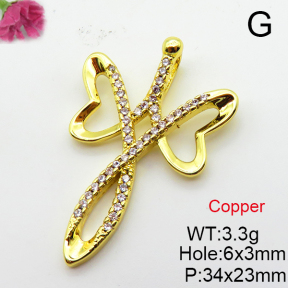 Cubic Zirconia,Brass Pendants,Cross,Plating Gold,34x23mm,Hole:6x3mm,about 3.3g/pc,5 pcs/package,XFPC03750aajl-L024