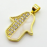 Cubic Zirconia & Enamel,Brass Pendants,Hamsa Hand/Hand of Fatima/Hand of Miriam,Plating Gold,20x16mm,Hole:2mm,about 2.2g/pc,5 pcs/package,XFPC03753aajl-L024