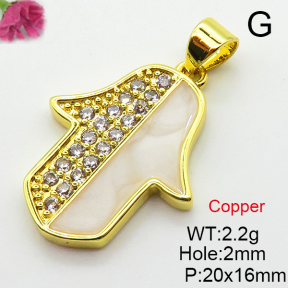 Cubic Zirconia & Enamel,Brass Pendants,Hamsa Hand/Hand of Fatima/Hand of Miriam,Plating Gold,20x16mm,Hole:2mm,about 2.2g/pc,5 pcs/package,XFPC03753aajl-L024