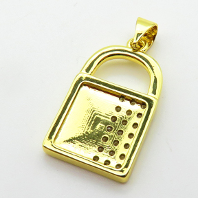 Cubic Zirconia & Enamel,Brass Pendants,Lock,Plating Gold,20x13mm,Hole:2mm,about 2.5g/pc,5 pcs/package,XFPC03756aajl-L024