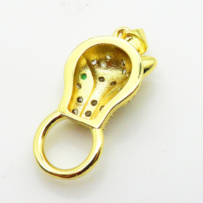 Cubic Zirconia,Brass Pendants,Tiger Head,Plating Gold,25x13mm,Hole:2mm,about 3.7g/pc,5 pcs/package,XFPC03765baka-L024